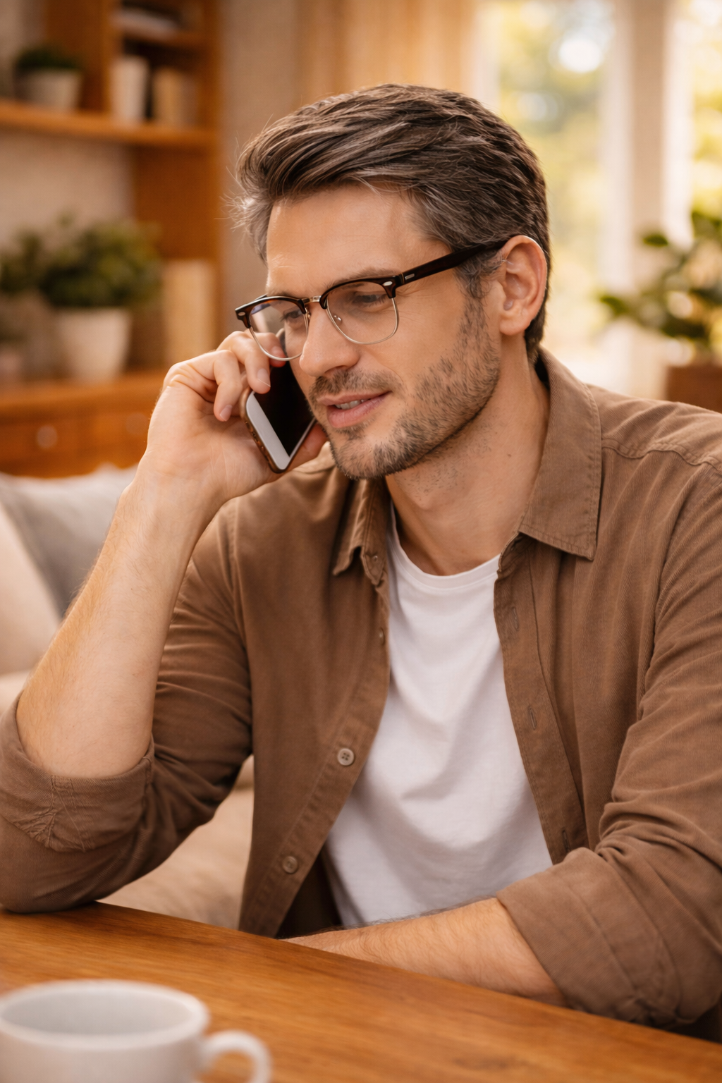 Un homme apaisé qui parle au téléphone